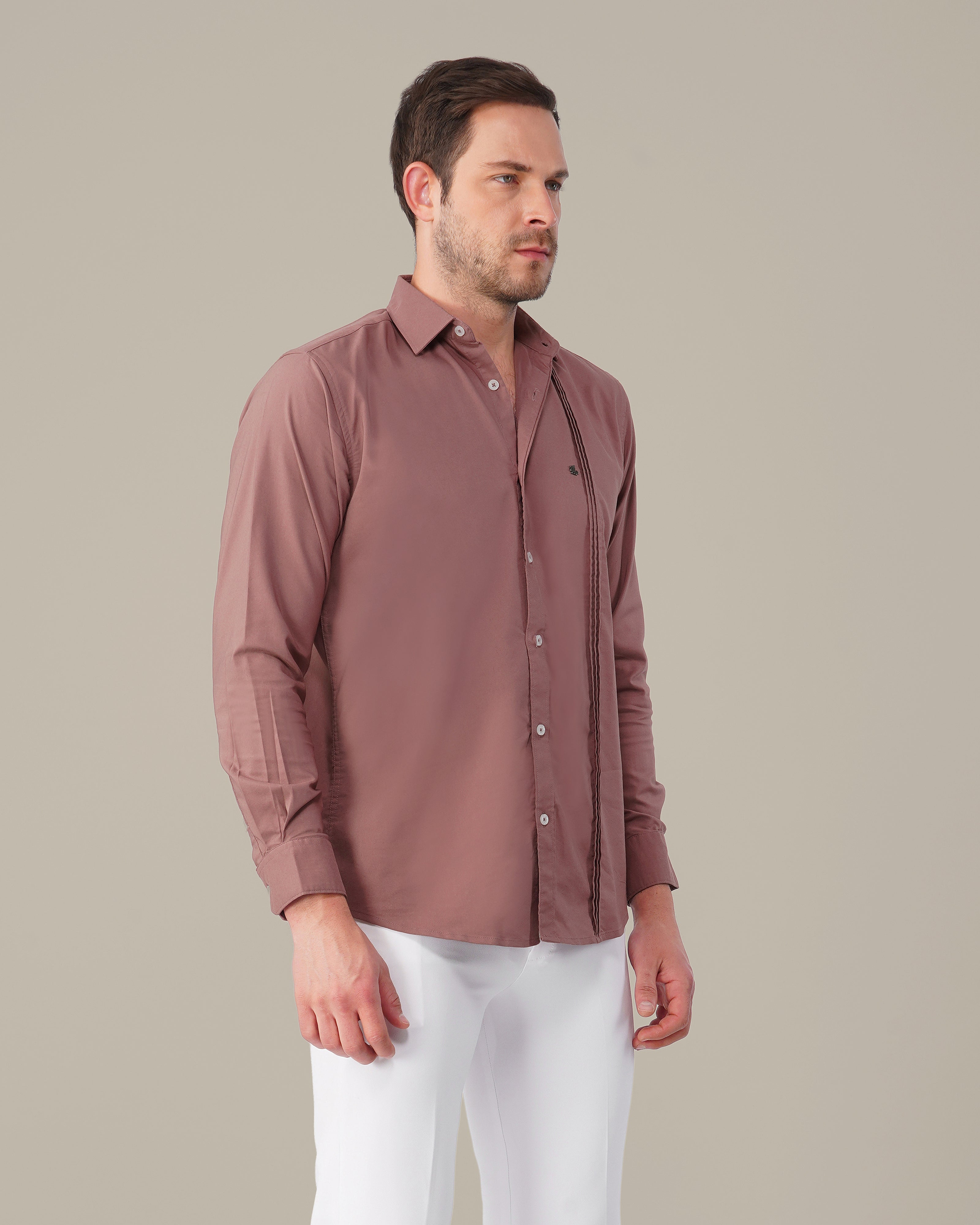 Mauve Solid Twill Polyester Blend Regular Fit Shirt