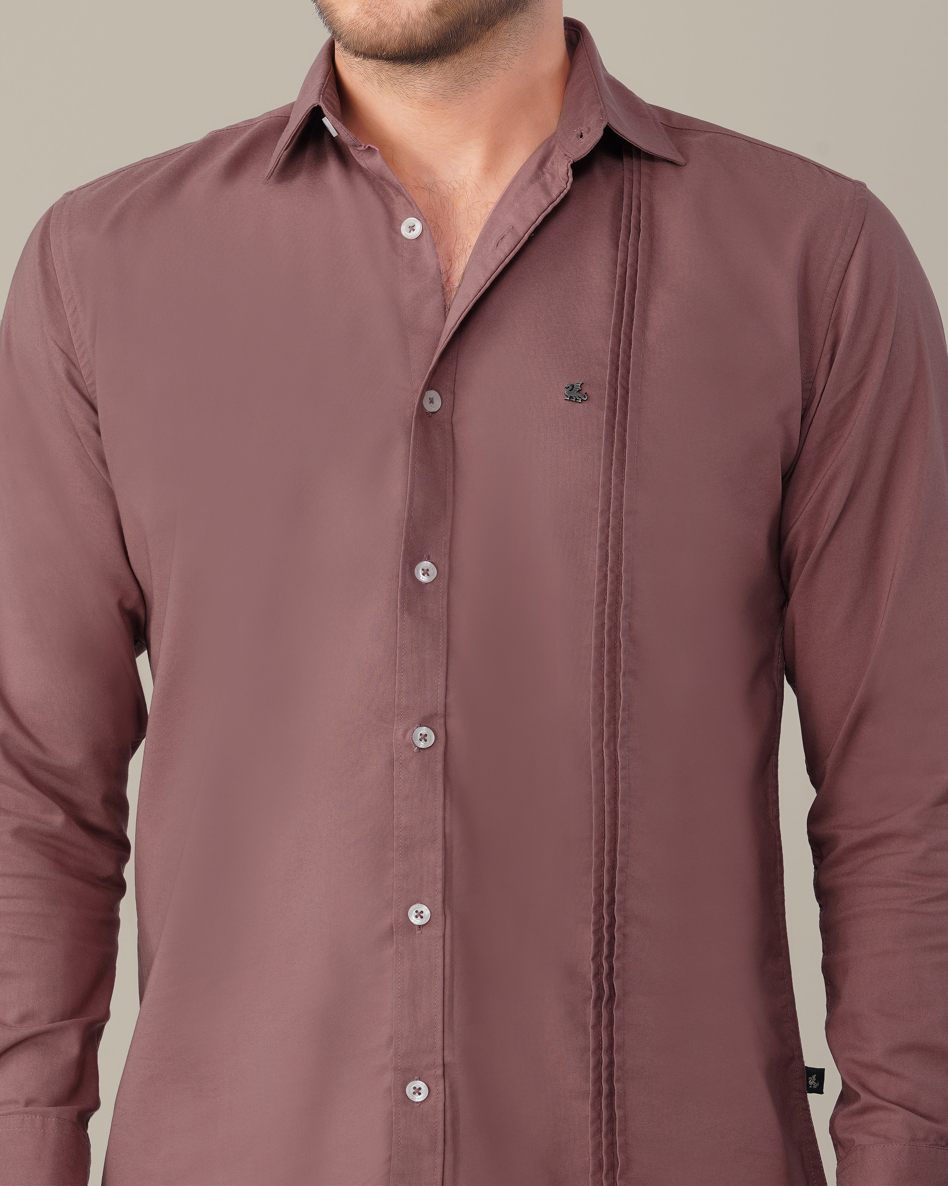 Mauve Solid Twill Polyester Blend Regular Fit Shirt