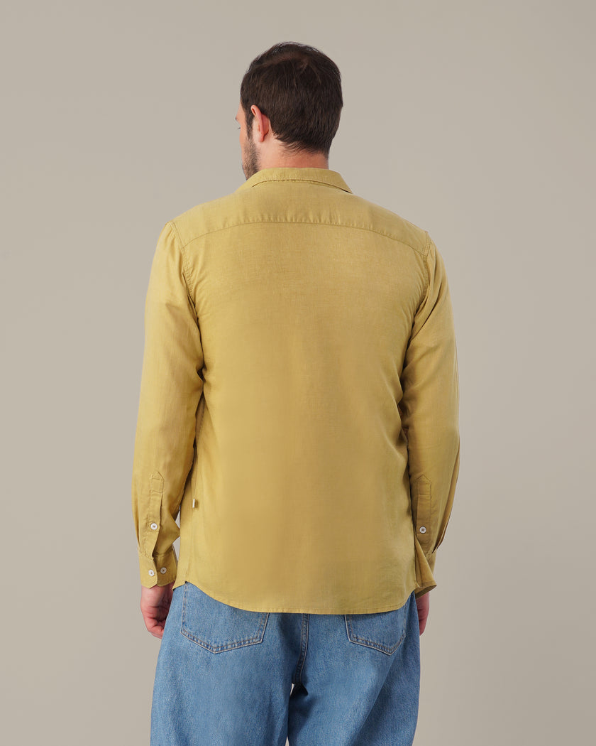 Mustard Solid Premium Linen Standard Fit Shirt