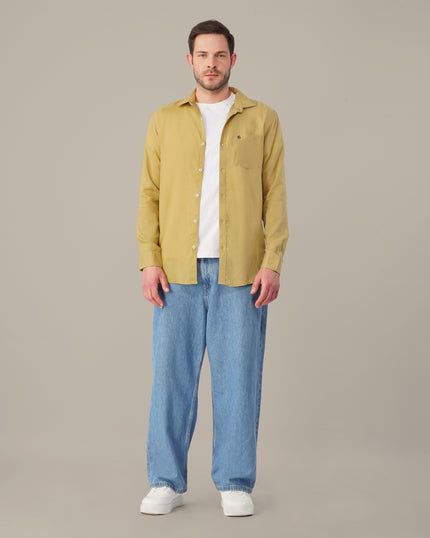 Mustard Solid Premium Linen Standard Fit Shirt