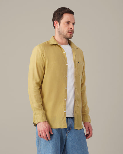 Mustard Solid Premium Linen Standard Fit Shirt