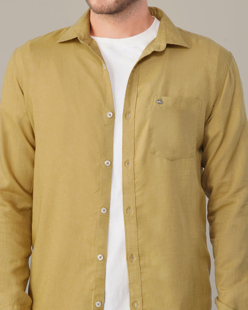 Mustard Solid Premium Linen Standard Fit Shirt