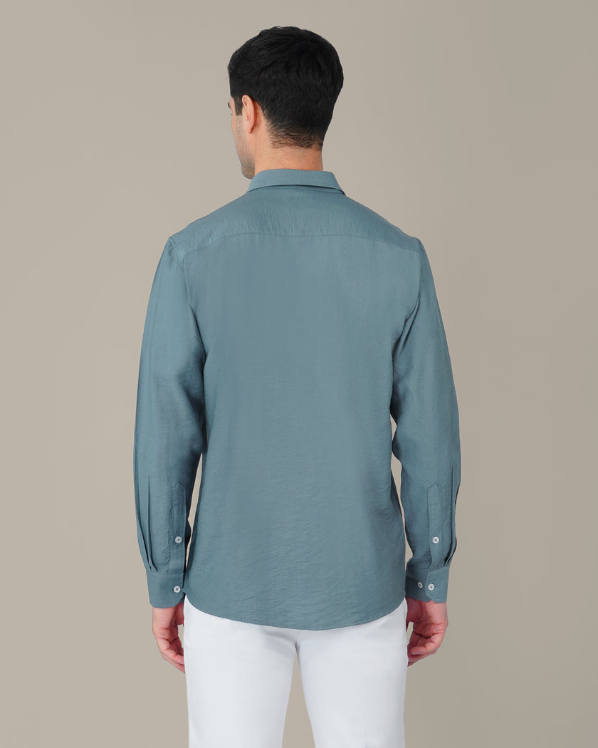 Vhagar Slate Blue Solid Poly-Viscose Blend Regular Fit Shirt