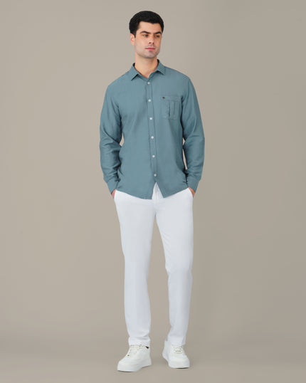 Vhagar Slate Blue Solid Poly-Viscose Blend Regular Fit Shirt
