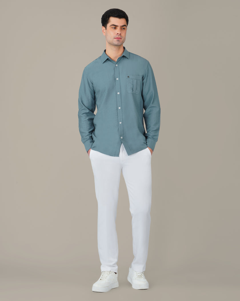 Vhagar Slate Blue Solid Poly-Viscose Blend Regular Fit Shirt