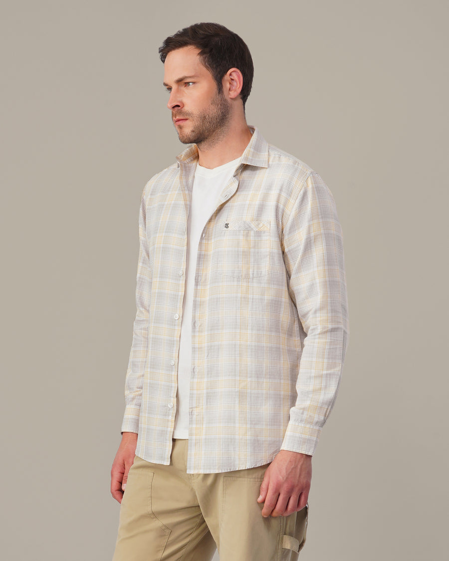 The Grey & Yellow Check Shirt - Pure Cotton · Regular Fit