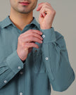 Vhagar Slate Blue Solid Poly-Viscose Blend Regular Fit Shirt