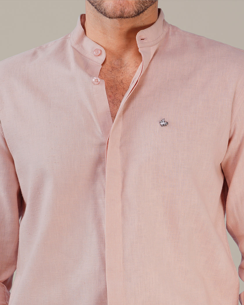 Light Pink Solid Slub Cotton Mandarin Collar Shirt