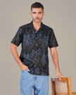 Black Abstract Pattern Polyester Relaxed Fit Shirt