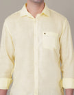 Pale Yellow Solid Woven Linen-Cotton Blend Button-Up Shirt