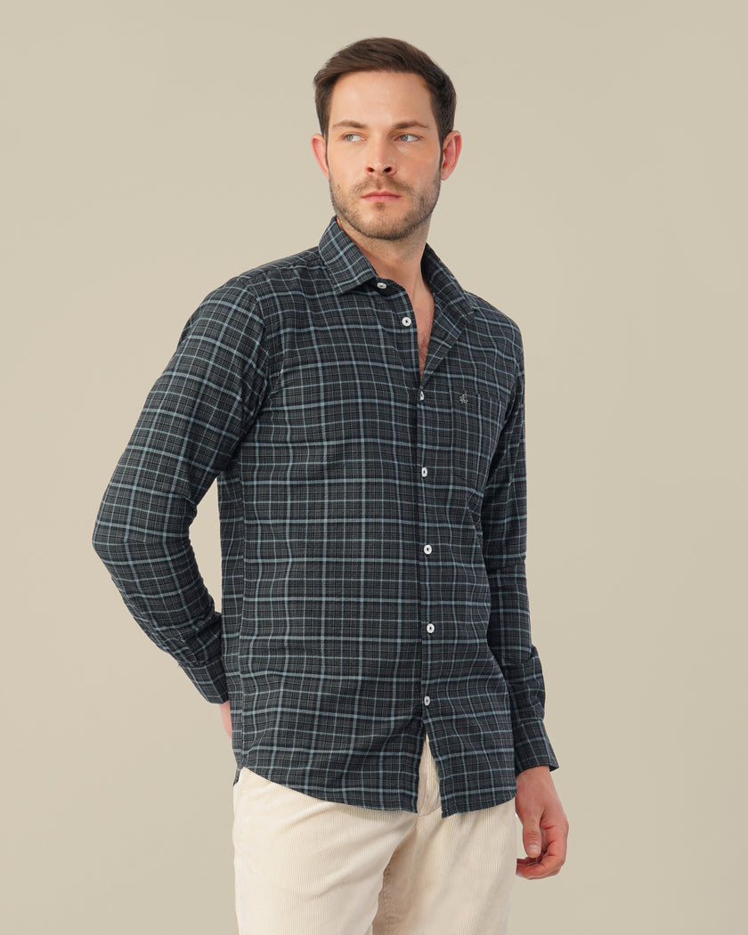 Charcoal Plaid Linen-Cotton Regular Fit Shirt