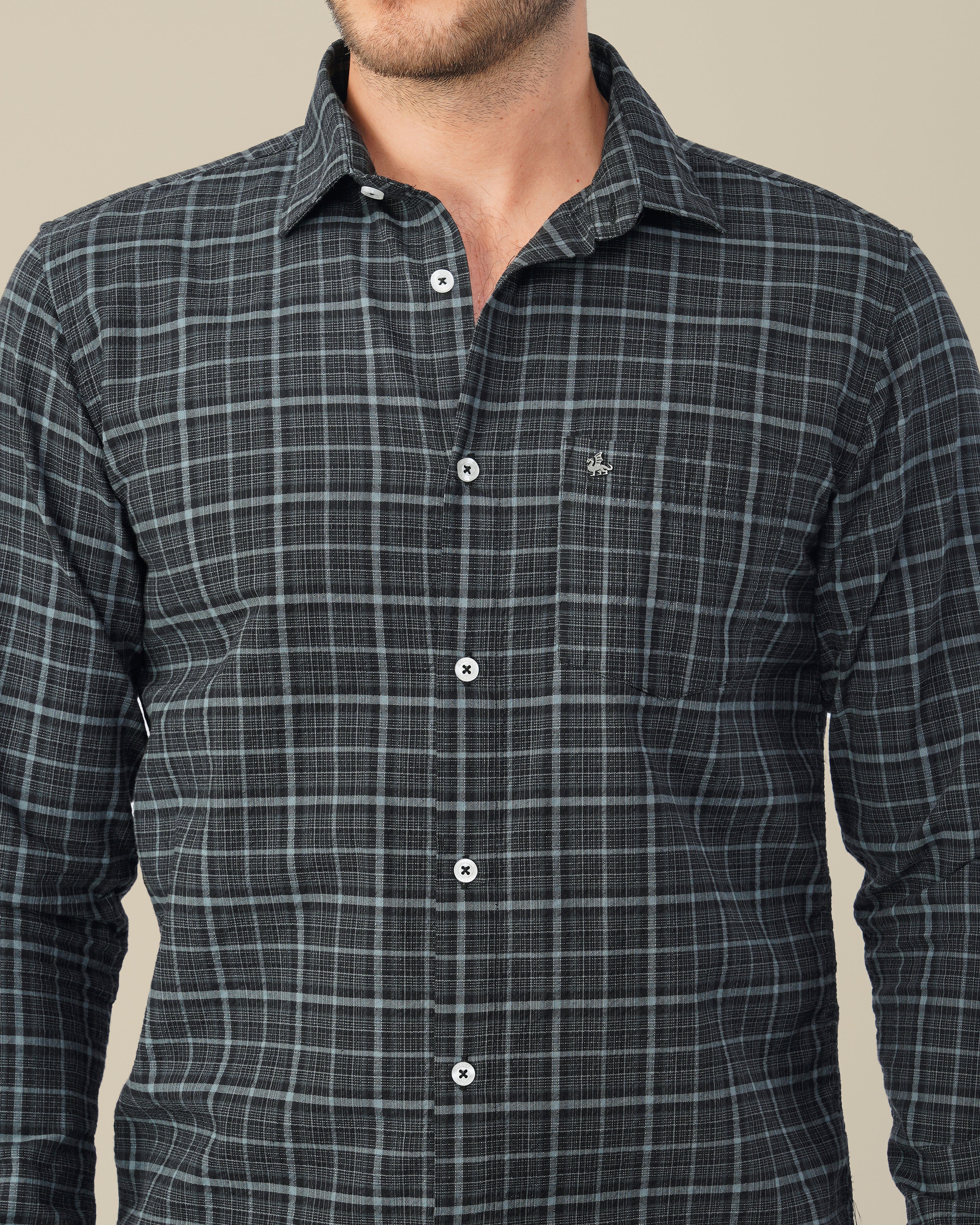 Charcoal Plaid Linen-Cotton Regular Fit Shirt