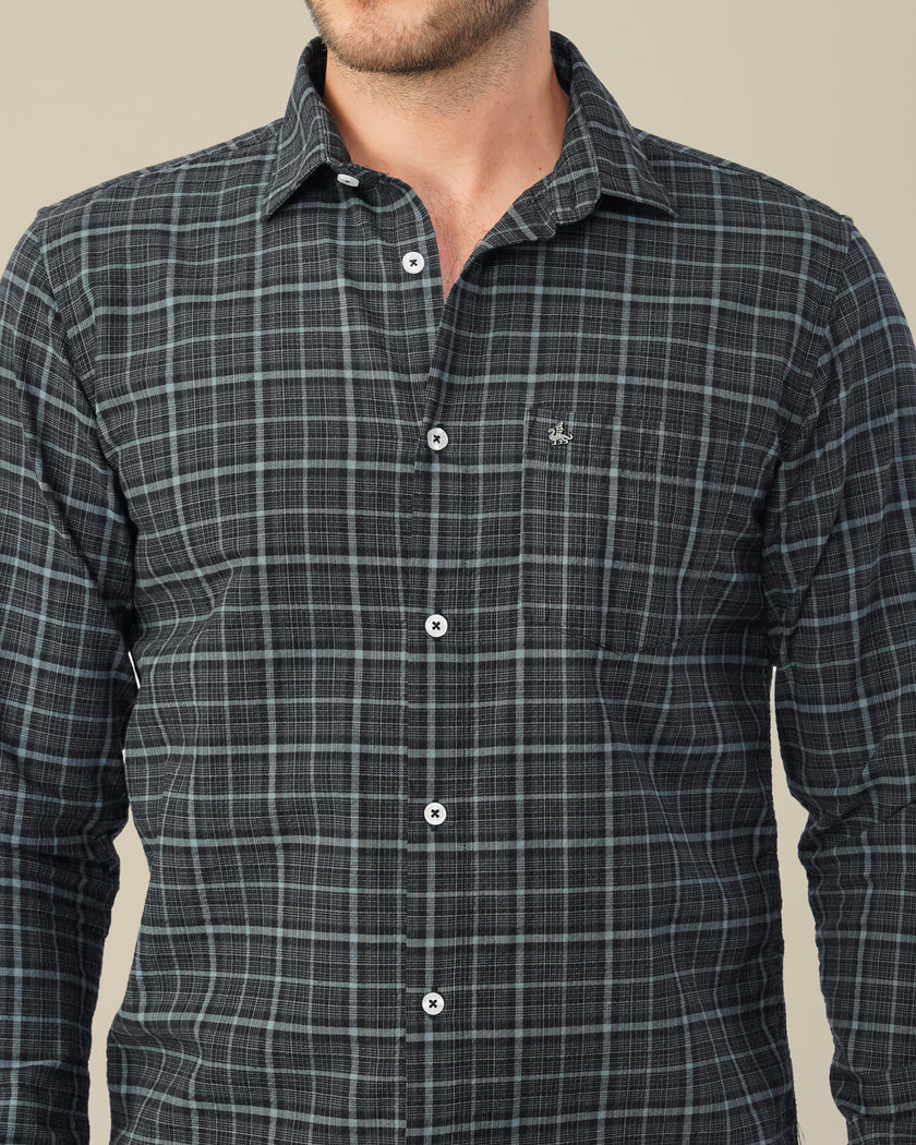 Charcoal Plaid Linen-Cotton Regular Fit Shirt