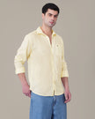 Pale Yellow Solid Woven Linen-Cotton Blend Button-Up Shirt