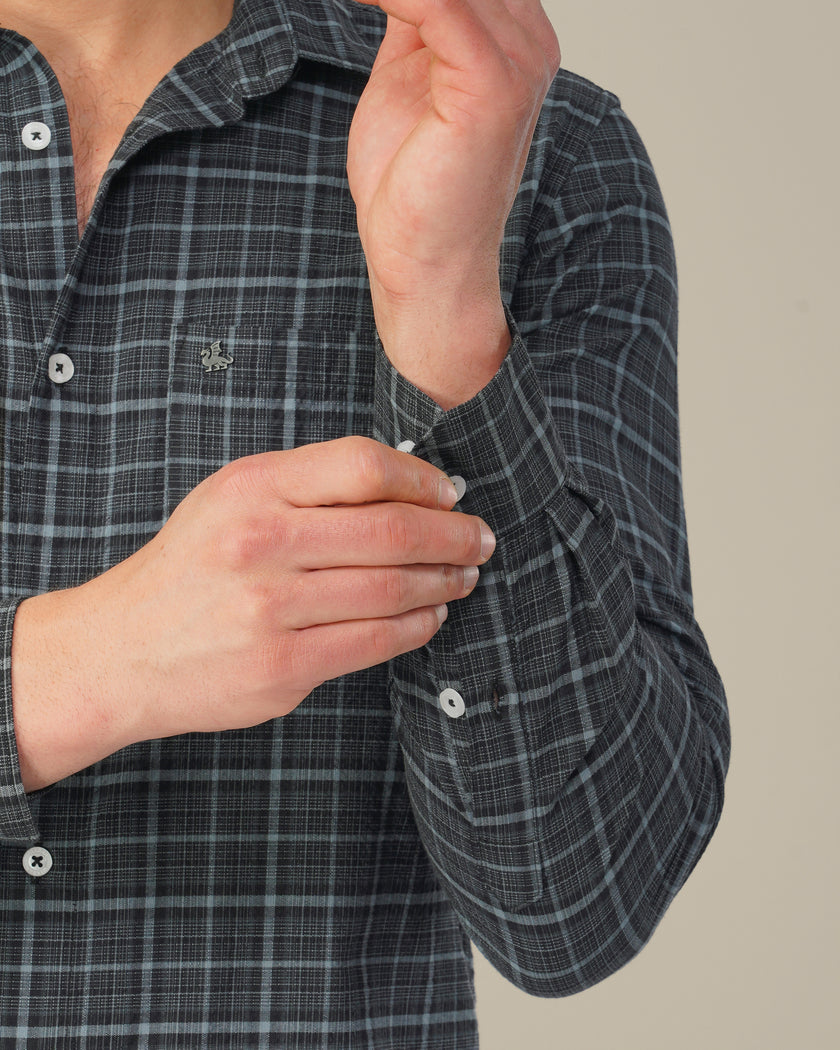 Charcoal Plaid Linen-Cotton Regular Fit Shirt