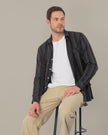 Dark Brown Striped 100% Cotton Slub Shirt