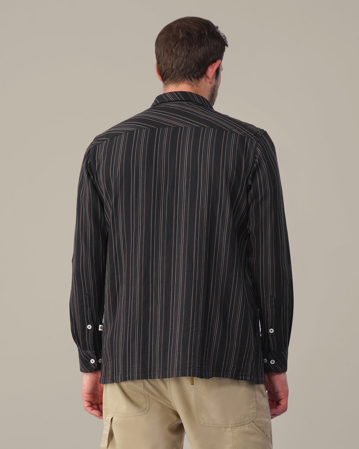 The Charcoal & Cream Stripe Shirt - Pure Cotton · Regular Fit