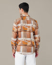 Terracotta Abstract Print Smooth Polyester Button-Up Shirt