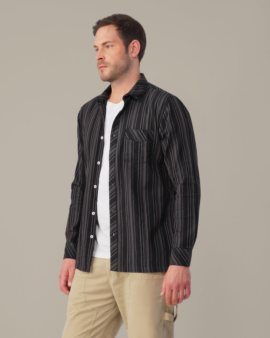 The Charcoal & Cream Stripe Shirt - Pure Cotton · Regular Fit