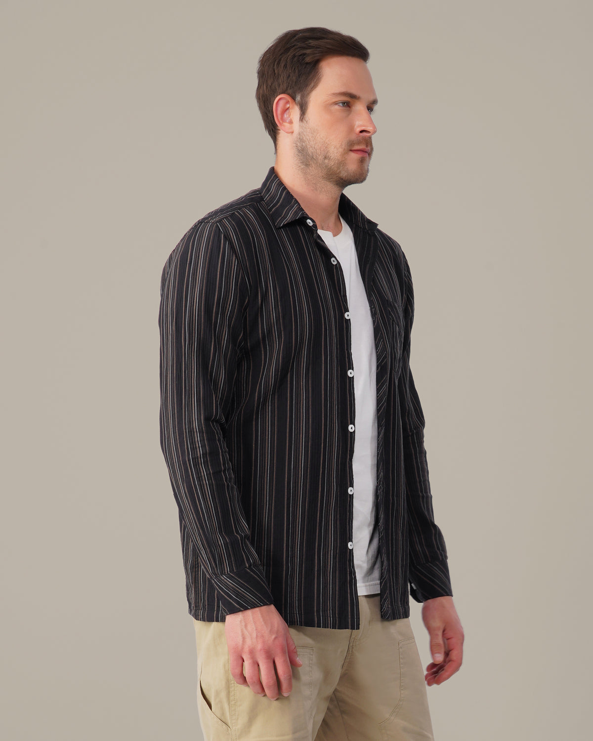 The Charcoal & Cream Stripe Shirt - Pure Cotton · Regular Fit