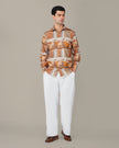 Terracotta Abstract Print Smooth Polyester Button-Up Shirt
