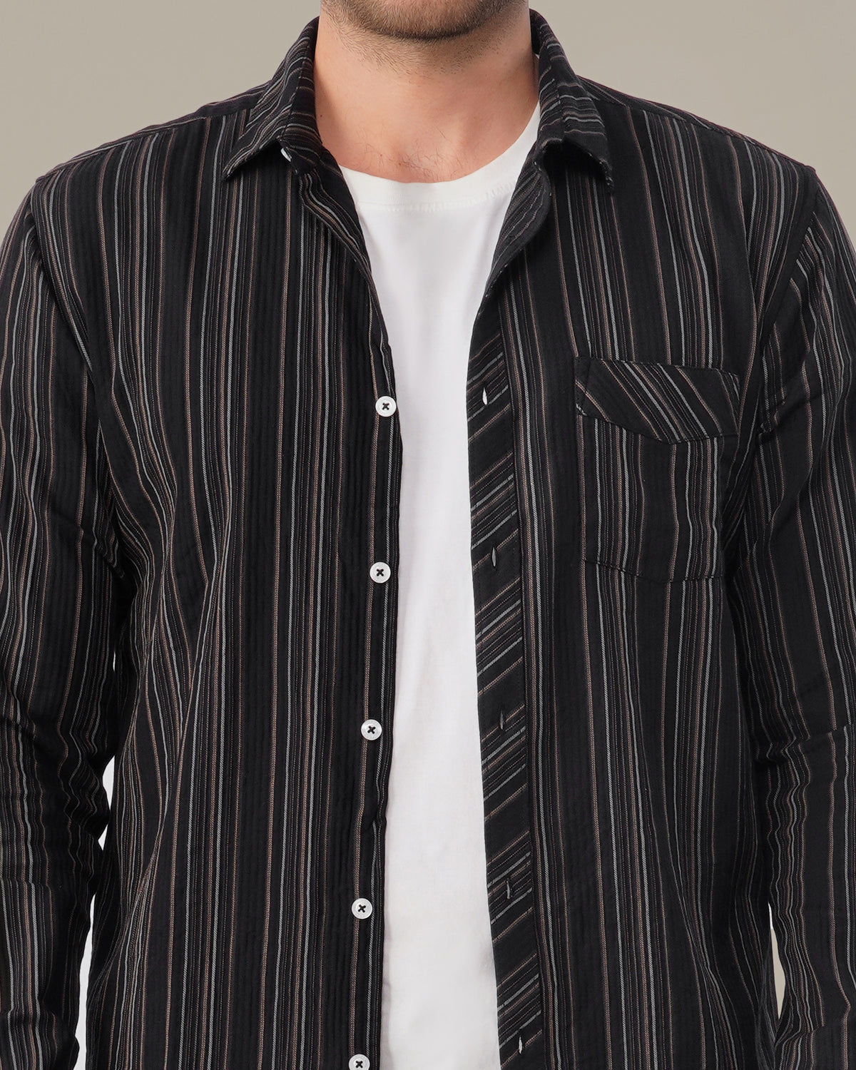 The Charcoal & Cream Stripe Shirt - Pure Cotton · Regular Fit