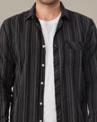 Dark Brown Striped 100% Cotton Slub Shirt
