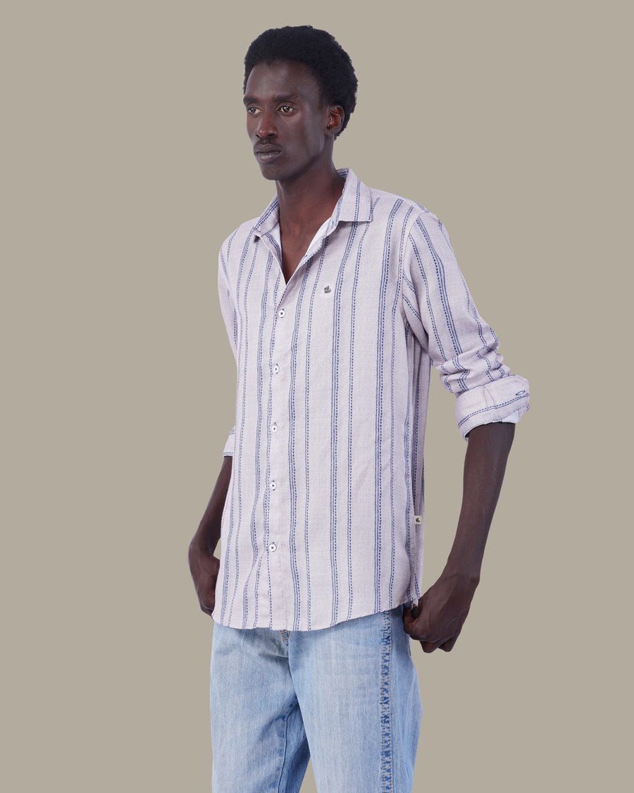 The Beige Stripe Shirt Polyester · Regular Fit