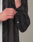 Dark Brown Striped 100% Cotton Slub Shirt