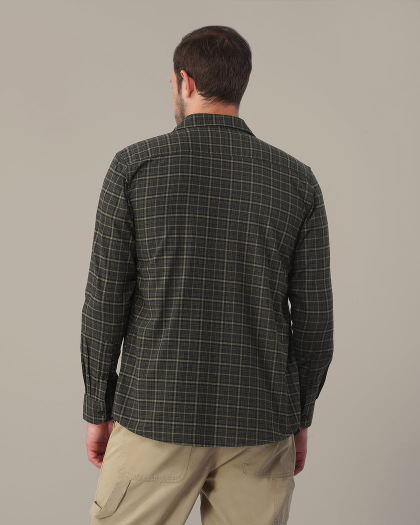 Olive Green Plaid Linen Cotton Regular Fit Shirt