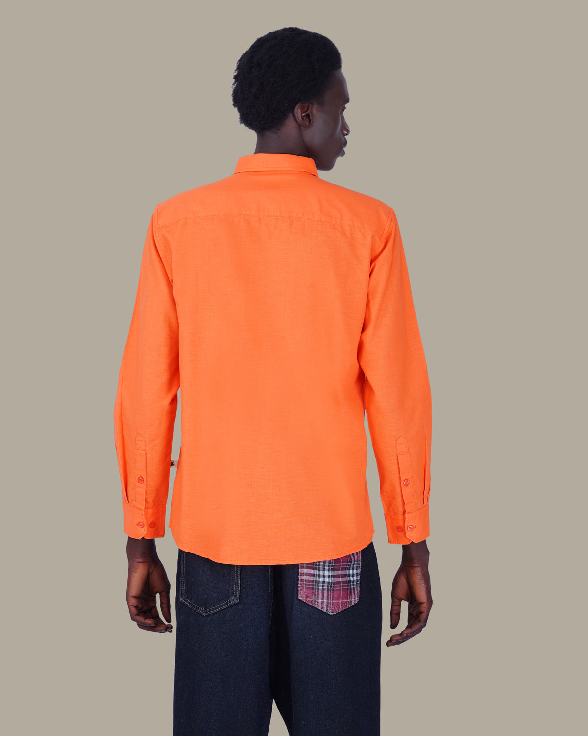 Orange Solid 100% Cotton Slub Button-Up Shirt