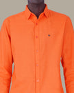 Orange Solid 100% Cotton Slub Button-Up Shirt