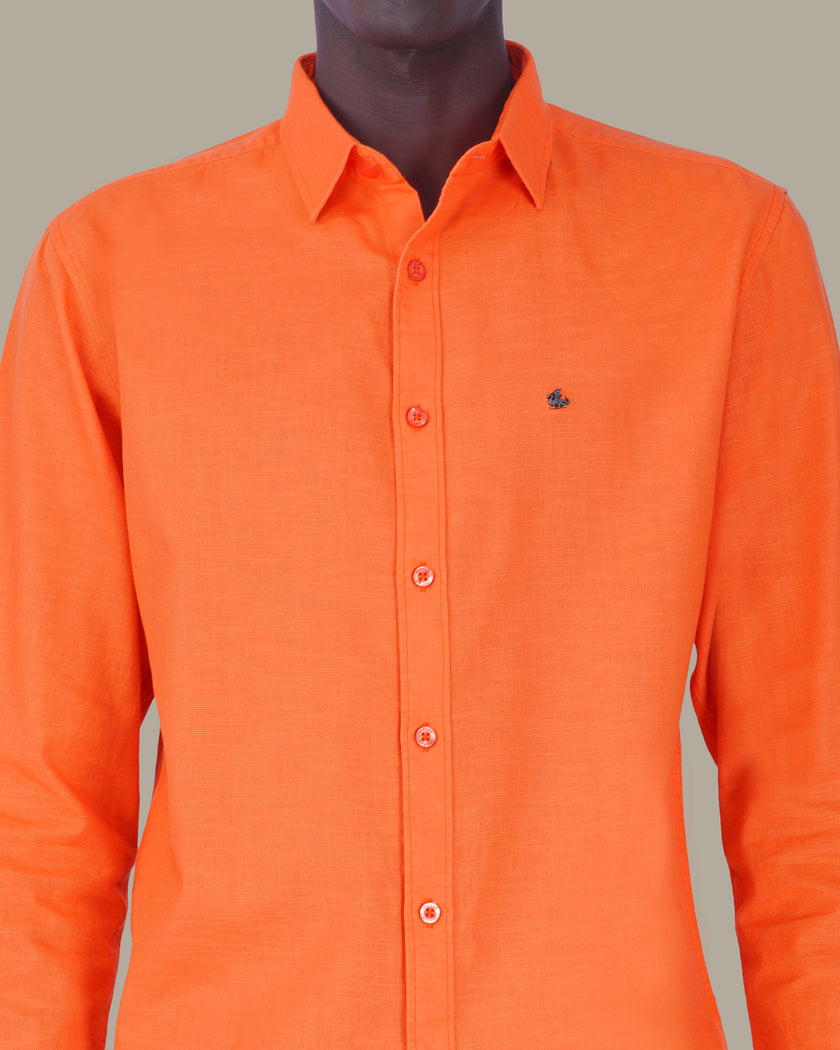 Orange Solid 100% Cotton Slub Button-Up Shirt