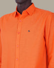 Orange Solid 100% Cotton Slub Button-Up Shirt