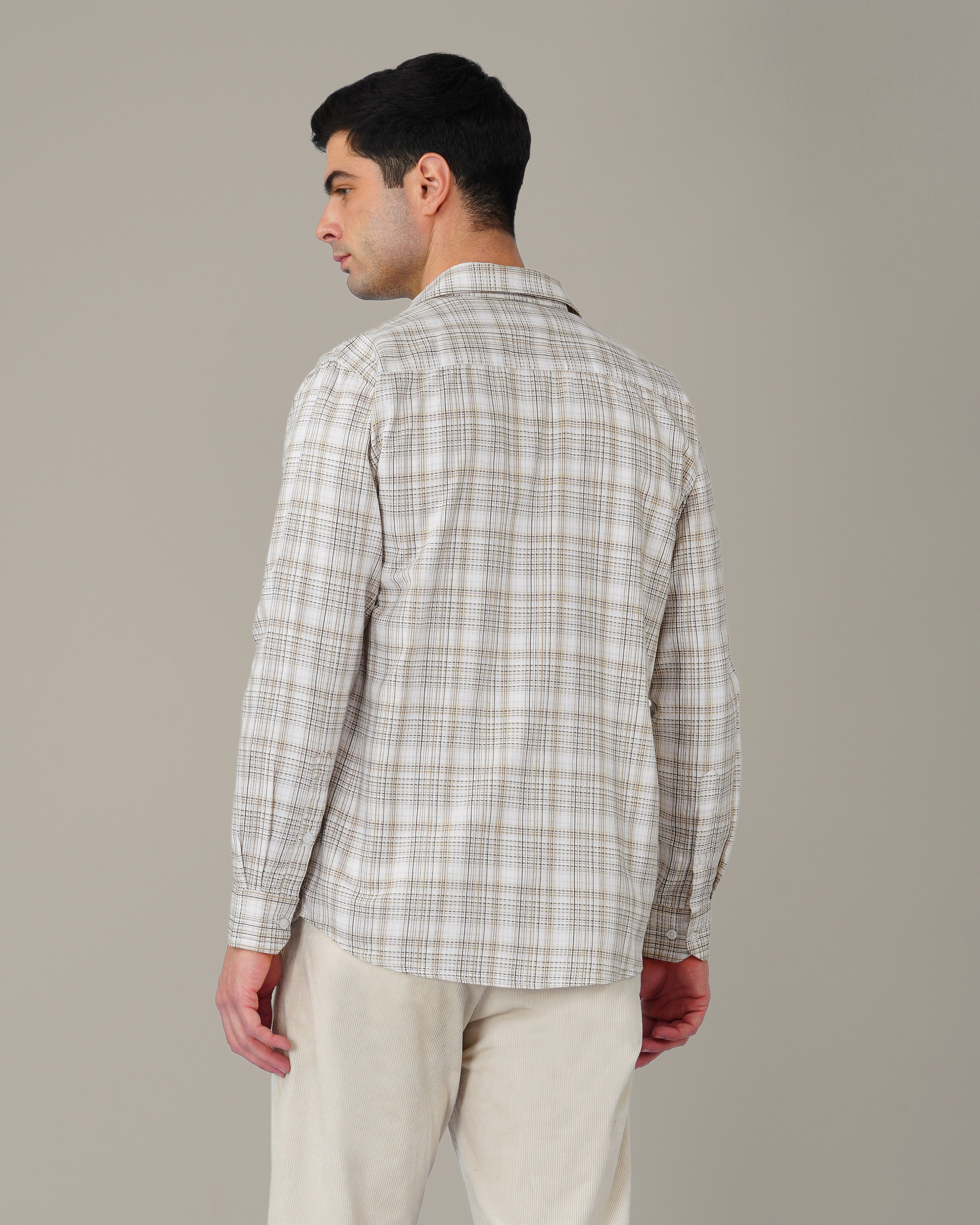 Brown Check Cotton Slub Classic Fit Shirt