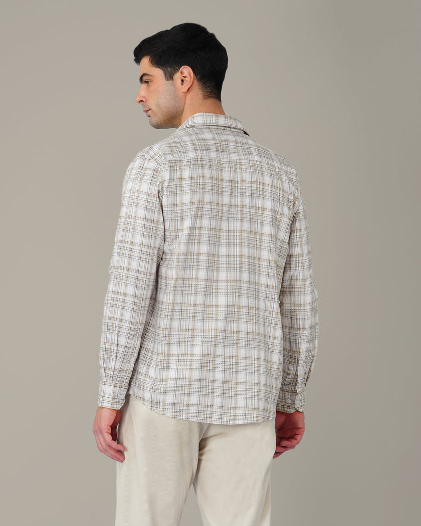 Brown Check Cotton Slub Classic Fit Shirt