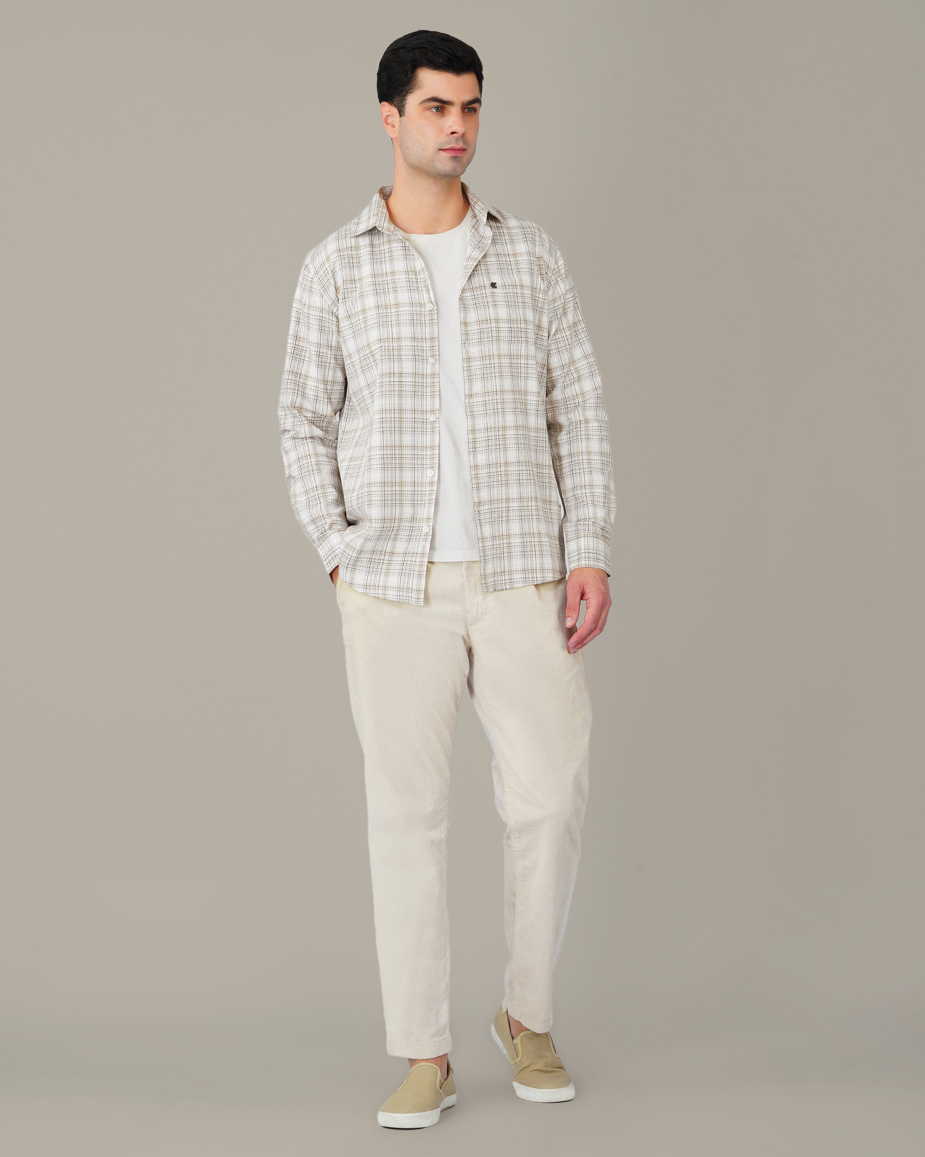 Brown Check Cotton Slub Classic Fit Shirt