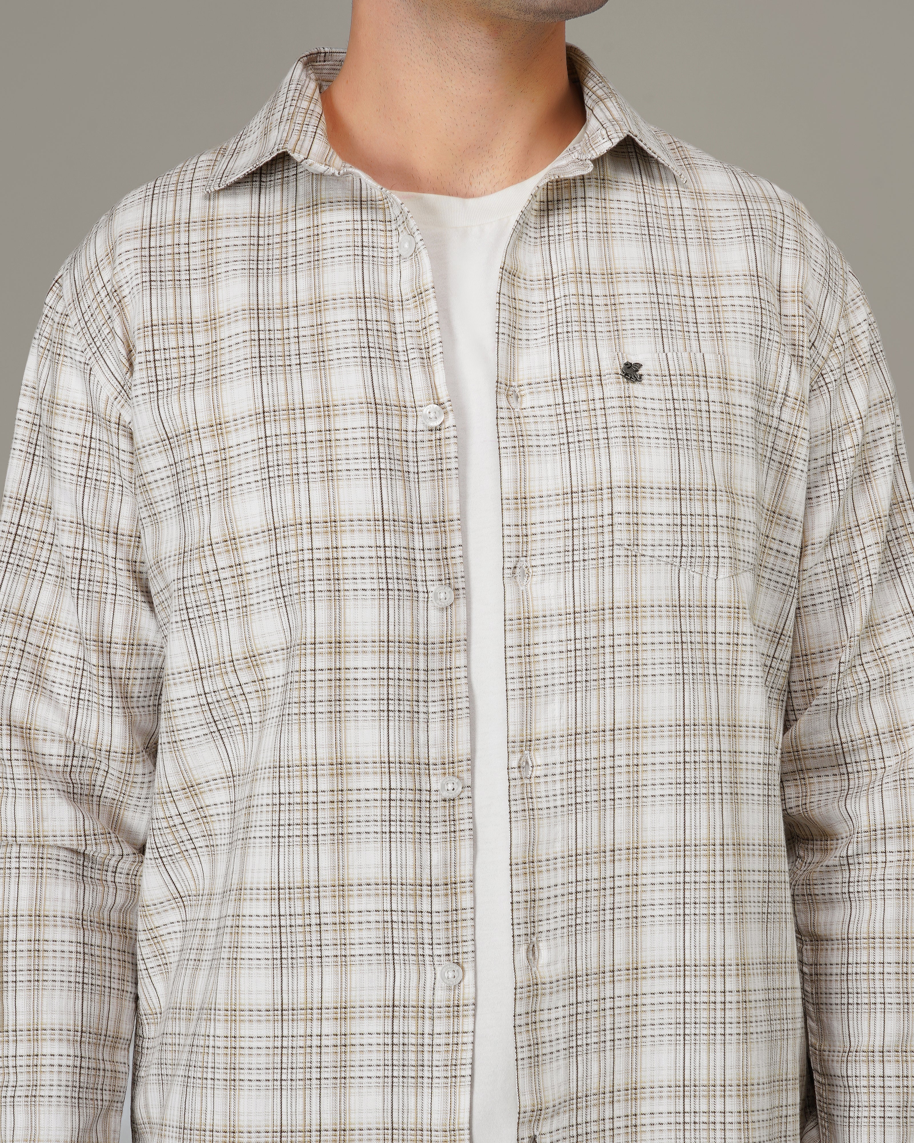 Brown Check Cotton Slub Classic Fit Shirt