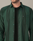 Teal Striped Poly Viscose Regular Fit Shirt
