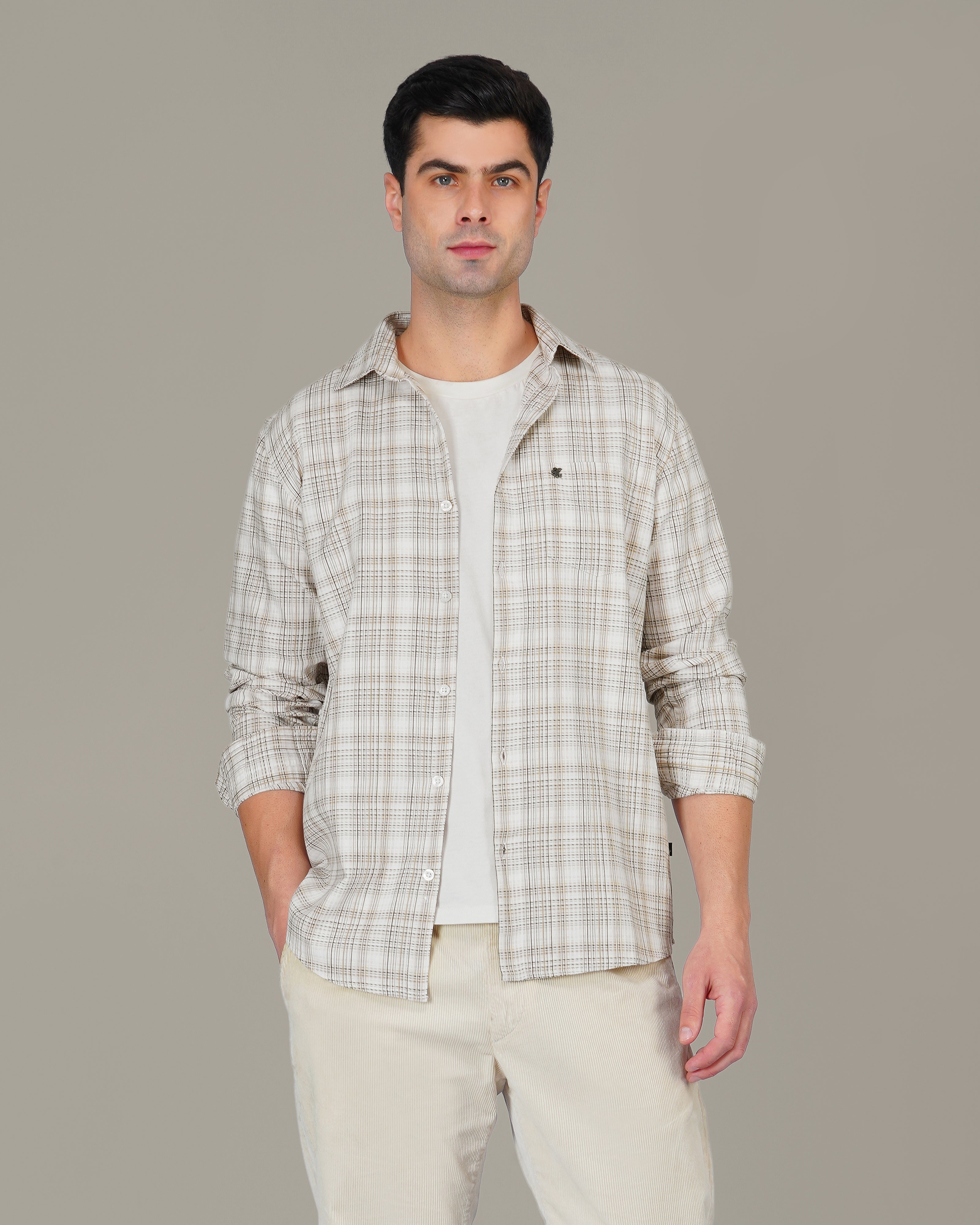 Brown Check Cotton Slub Classic Fit Shirt
