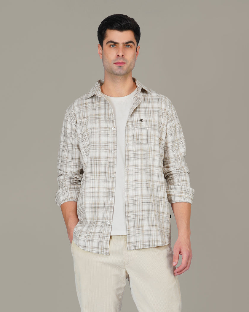 Brown Check Cotton Slub Classic Fit Shirt