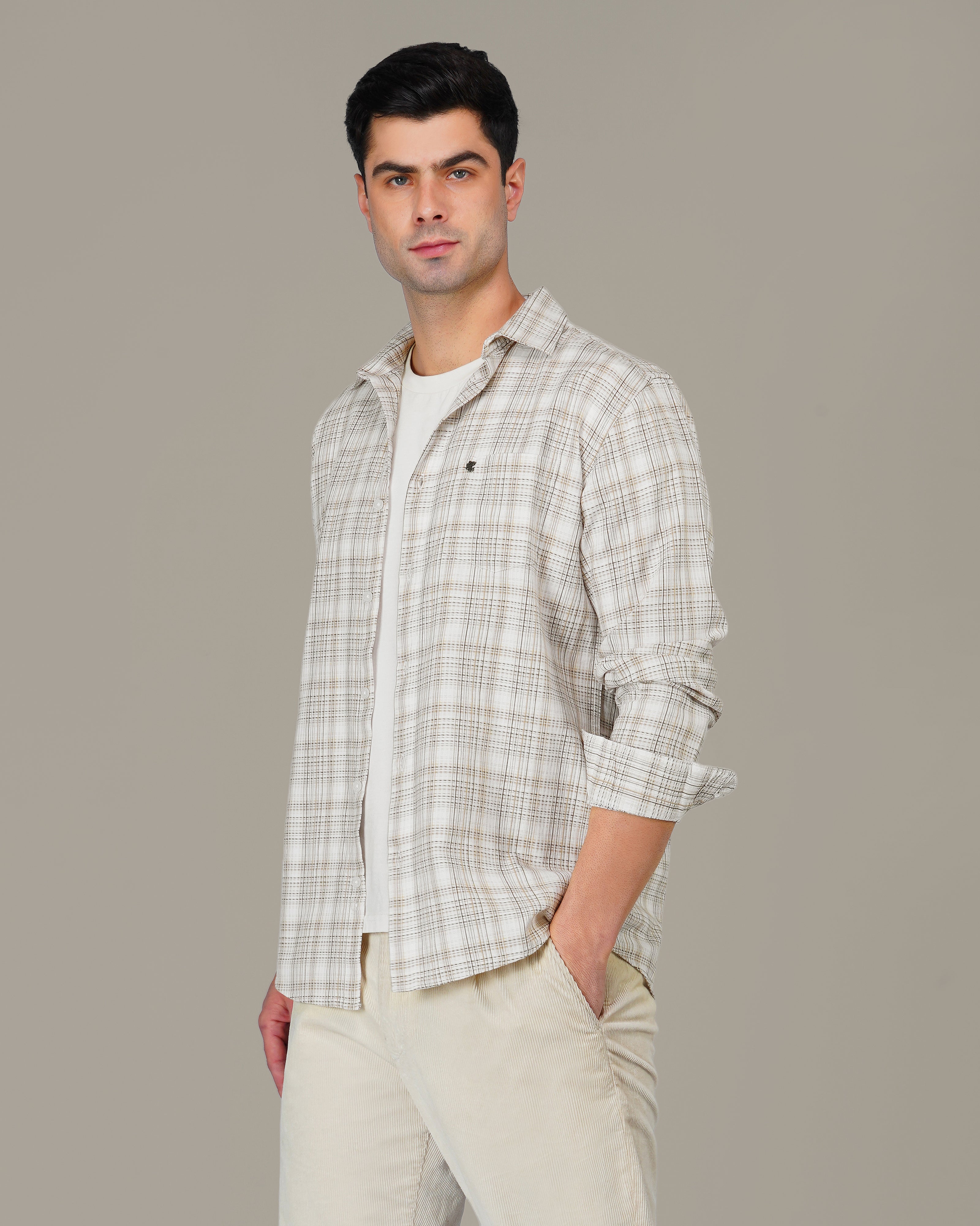 Brown Check Cotton Slub Classic Fit Shirt