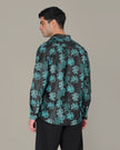 Teal Pixel Polyester Viscose Blend Button-Up Shirt