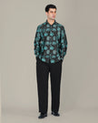 Teal Pixel Polyester Viscose Blend Button-Up Shirt