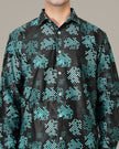 Teal Pixel Polyester Viscose Blend Button-Up Shirt