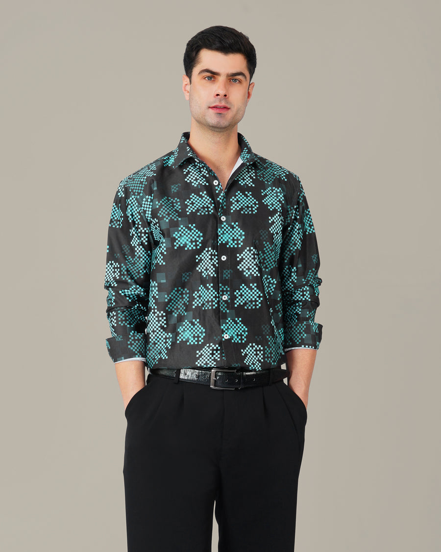 The Black Geometric Shirt - Polyester Blend · Regular Fit
