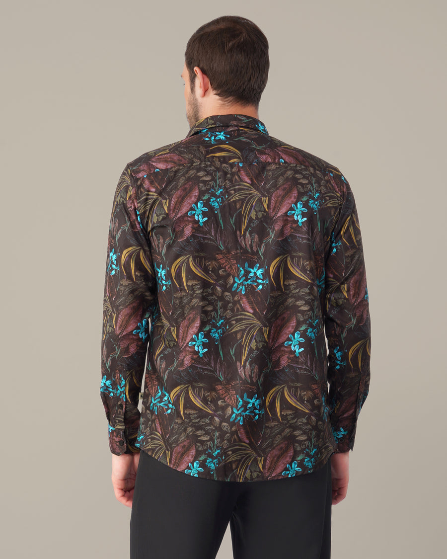 Black Multicolored Floral Polyester Regular Fit Shirt