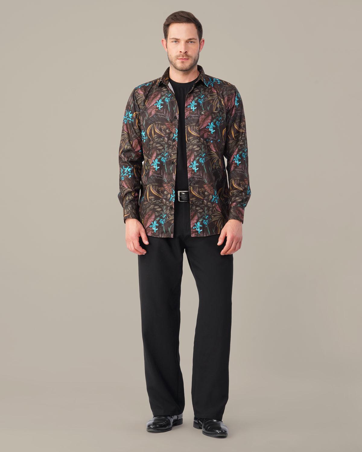 The Black Floral Shirt - Polyester · Regular Fit
