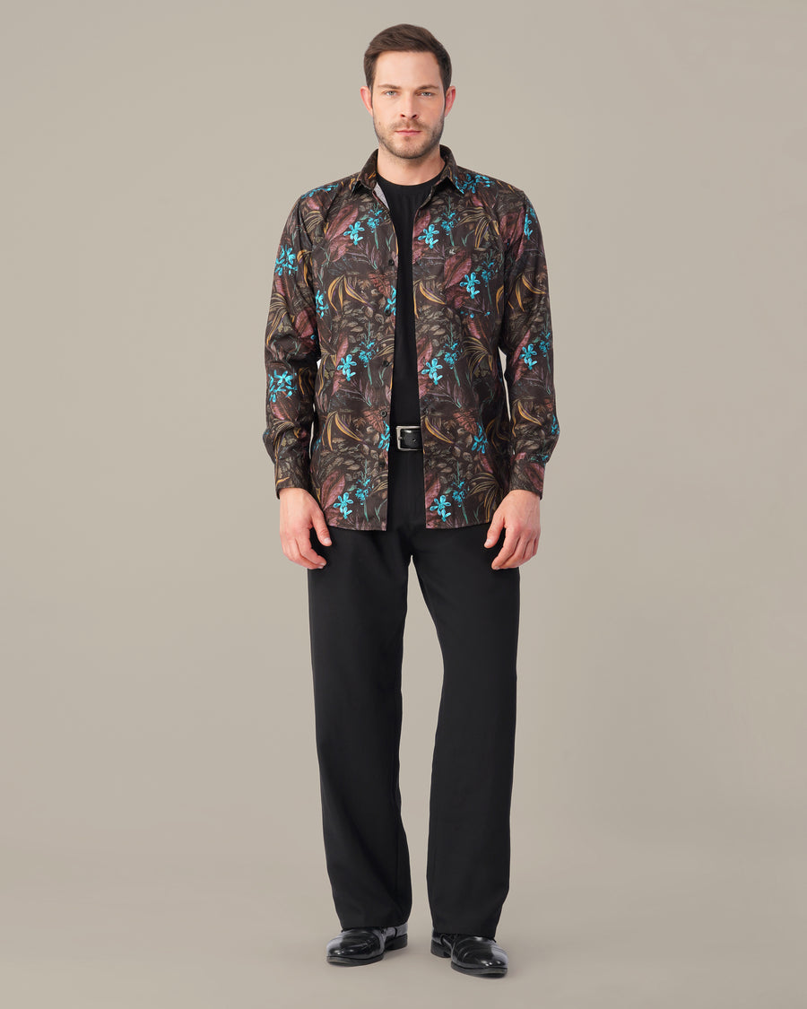 The Black Floral Shirt - Polyester · Regular Fit