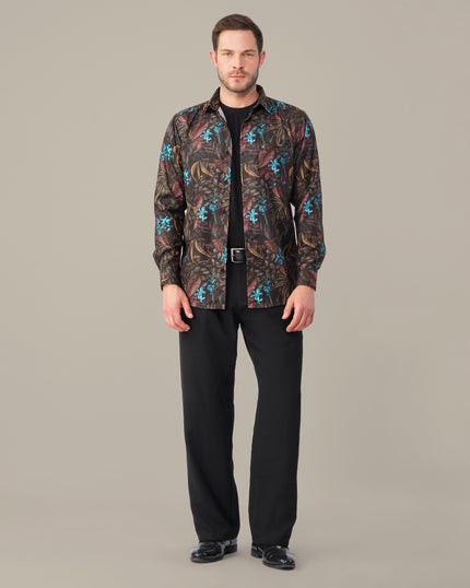 Black Multicolored Floral Polyester Regular Fit Shirt